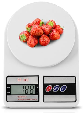 Partyreal Digital Kitchen Scale, Stainless Steel Food Scale with Tare and oz/g Units, Replaceable Battery Power, 10kg, Silver
