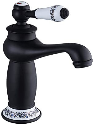 Eachbid Robinet Vintage Robinet Lavabo Mitigeur en Laiton et Céramique pour Salle de Bain Monocommande (noir)
