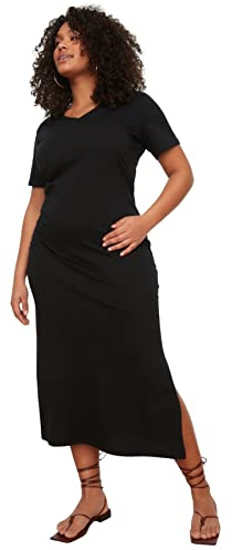 Trendyol Midi Mujer, Punto de Ajuste Regular, Vestido de Talla Grande