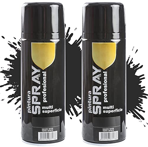 Etrexonline Pintura Spray Multicolor Profesional 400ml Adecuado Metal Madera y Plástico - Color Negro Mate (Paquete de 2)