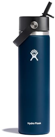 HYDRO FLASK - Water Bottle 709 ml (24 oz) - Vacuum Insulated Stainless Steel Water Bottle with Flex Straw Cap - BPA-Free - Wide Mouth - Indigo