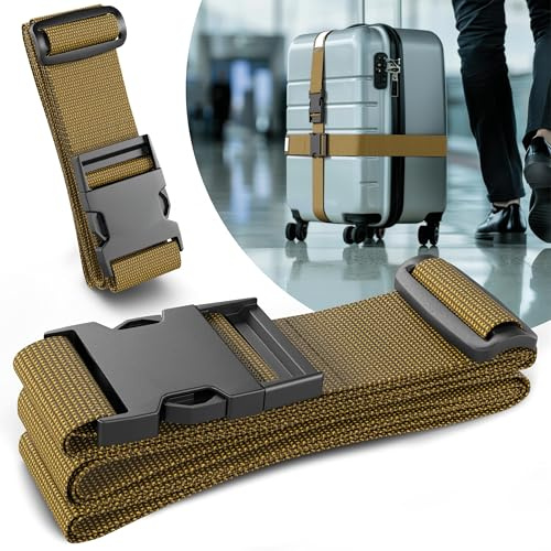 Set de 2 correas para maleta - Correas para equipaje seguras y visibles - Correa para equipaje con etiquetas de nombre - Correa para maleta - Marrón