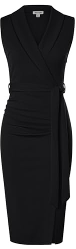 GRACE KARIN Women Summer Midi Dress V-Neck Plus Size Bodycon Dress for Women UK Black Cocktail Formal Funeral Dress Size 18 UK
