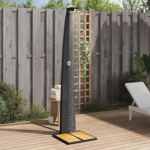 Festnight Doccia da Giardino, Doccia da Giardino con Pedana, Doccia da Esterno in Polyrattan e Legno Acacia Nera 55x60x224cm