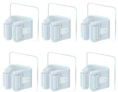 HKaizen Lot de 6 crochets muraux antidérapants pour balais et serpillières - Support mural antidérapant sans perçage compact et résistant pour cuisine, salle de bain et garage