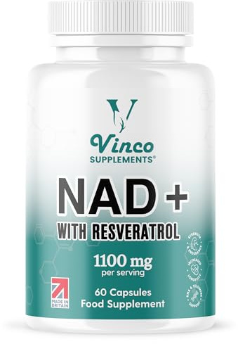 NAD + Trans-Resveratrol 1100mg, with Black Pepper 50mg for Superior Absorption, 3-in-1 Advanced Formula to Boost NAD+ Levels, Support Immune Health - 60 Capsules (30 Days Supply)