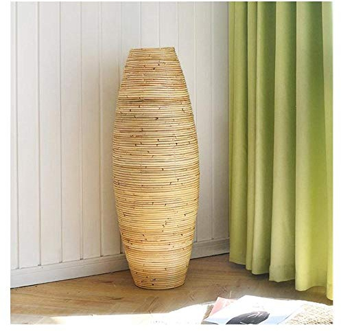 Jarrón de suelo de ratán hecho a mano para decoración de salón, 50 cm de alto