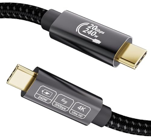 EUDOBEL Câble USB C 1m, 3.2 Gen2 4K@144Hz 5K@60Hz, 240W Transfert Données 20Gbps Pour Thunderbolt 4/3, iPhone 16/15, Switch, MacBook, Display, VR, SSD