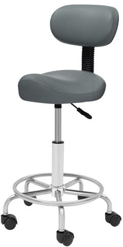 Zalydala sadelpall med hjul, saddle pall med ryggstöd, kontorspall, sminkpall med ryggstöd, 360° vridbar pall höjdjusterbar, roterande hjul