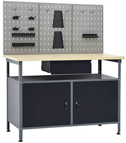IKAYAA Banco de Trabajo de Acero con Cuatro Paneles de Pared, Mesa de Trabajo Taller, Banco de Trabajo Taller, Mesa Trabajo, Banco de Carpintero, Banco Herramientas Type-14