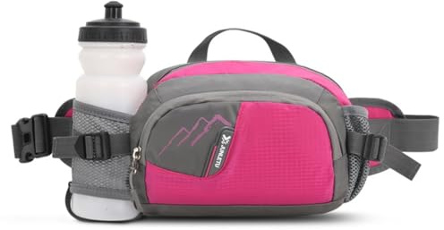 ROSSRORE Dog Walking Bags for Women with Water Bottle and Phone Holder | Bum Bag Bottle Holder,Breathable Mesh Back,Water-resistant Nylon,SBS Zippers, Reflective Strips Rose Red