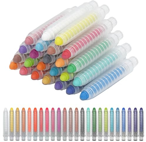 LXBCTOP 24 Stück Staublose Kreide mit 24 Extra Kreidehalter, Drehbare Farbige Kreide, Abwaschbare Kreides, Ungiftige Farbkreide für Kinder, Kreidestifte für Schule, Büro, Studium, Handwerk, Zeichnen