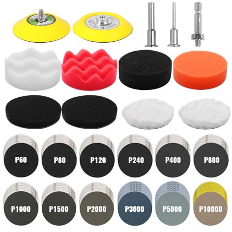 Renovateur Phare Voiture 133 - Tampon de Polissage, Kit de Restauration de Phares, Kit Polissage Phares Voiture pour Auto et Moto, Papier à Poncer Carrosserie et Bois, Papier Abrasif 75mm Wet et Dry