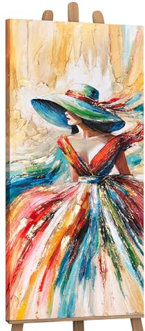 YS-Art Dipinto immagini di donne pittura acrilica su tela donna colorata dipinta a mano murale soggiorno moderno arredamento casa immagini ufficio vera arte 115x50 cm