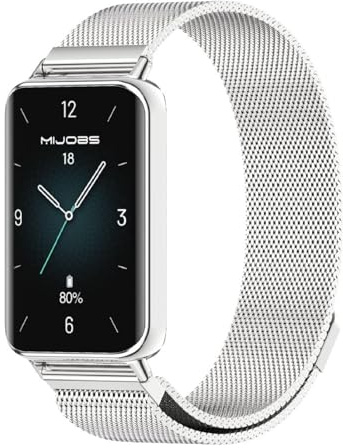 GIOPUEY Armband Kompatibel mit HONOR Band 10/9, Geflochtenes Edelstahlarmband [Verschleißfest] [magnetisch] Ersatzarmband - Silver