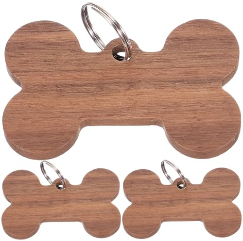 ERINGOGO 3 Pezzi Targhette Identificative per Cani in Legno Robusto Personalizzabili con Incisione Informazioni Medagliette per Collare Animali Domestici 1,57X0,98X0,08In