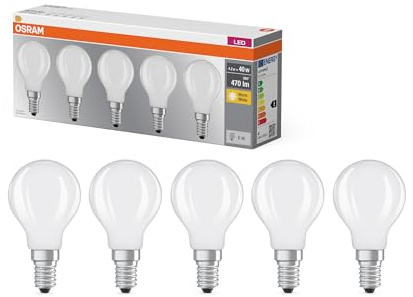 OSRAM Lampada LED Filament Base P40 Miniball 4,2W 827, bianco caldo 2700K, E14, satinato, 470 lm, luce istantanea al 100%