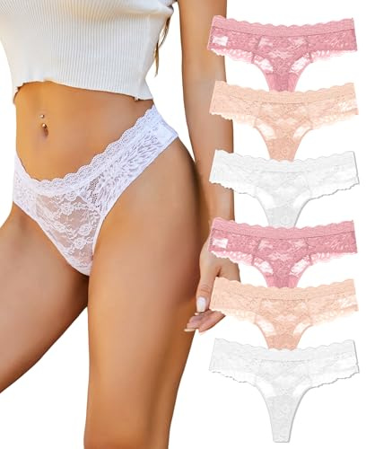 ALL OF SHE 6 Pack String Tanga Ladies Lace Underpants Donne Sexy Biancheria Intima Pizzo Perizoma Donne Multipack S-XL, M