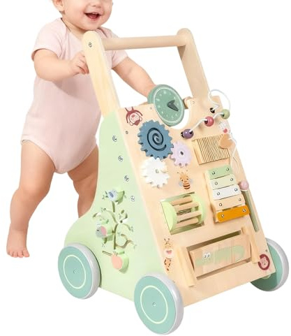 Adjustable Wooden Kid Walker - Quiet Push Toy | Learning Walker For Kids, Motor Skill Development, Early Walking Practice, Educational Toy, Safe Activity,