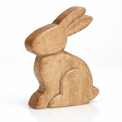 com-four® Conejo Decorativo de Madera de Mango, Figura de Pascua para Colocar, Accesorio Elegante para decoración de Primavera (1x Conejo - 14,5 cm)