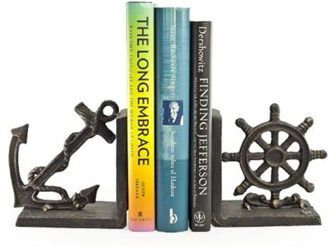Danya B. ZI08303 Nautical/Coastal Home Decor - 2-Piece Metal Bookend Set with Anchor and Captain's Wheel