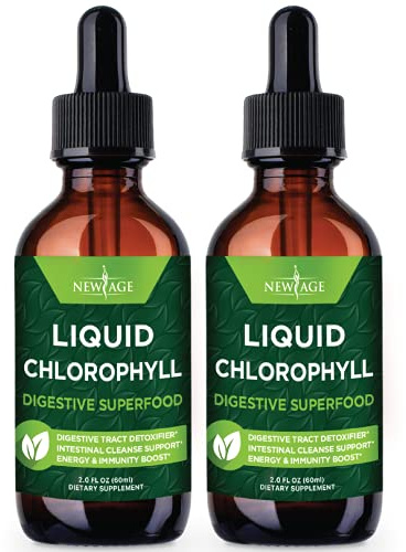 NEW AGE Chlorophyll Liquid Drops - Natural Concentrate – Energy Booster, Digestion and Immune System Supports, Internal Deodorant, Liver Function - (2 Fl Oz (Pack of 2))