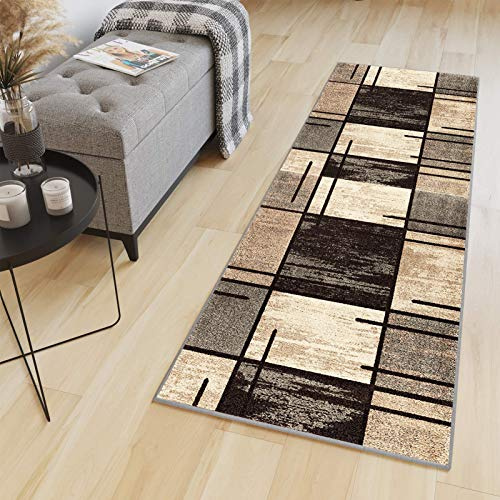 HaiTaoSy Tapis Cuisine Devant Evier Antidérapant et Lavable - Couloir Long Moderne Motifs Géométriques, d Entree Interieur, de Passage au Metre pour Salon Chambre, 40x100cm, Beige, Marron