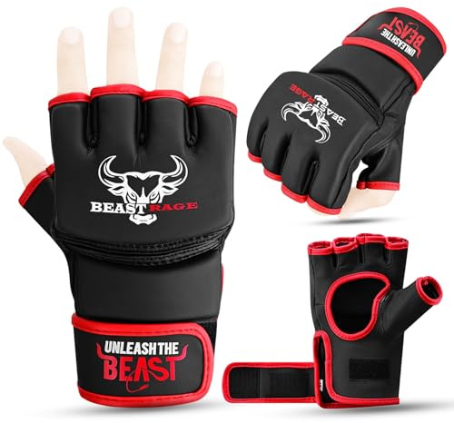 BEASTRAGE MMA Gloves for men and women,Martial Arts Mitts Grappling Sparring,Ventilated Palm, VEGAN Leather, Cage Fighting, Muay Thai, Kick Boxing, Punching Bag, Boxing, Kickboxing (Red, M)
