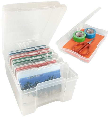 Vaileal Fotoaufbewahrungsbox, 6 Innere Fotohalter, 18.5 x 21cm Fotoetui, Durchsichtige Fotoboxen zur Aufbewahrung, Foto Organizer Box aus Kunststoff für Bilder, Saatgut, Karten, Handwerk, Aufkleber
