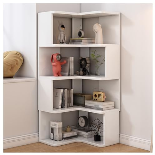 Hörnbokhylla, Bokhylla Med Bafflar Etagere Hylla Förvaringsställ, 7 Våningar Hörnbokhylla For Små Utrymmen Studierum Vardagsrum Kontor(White,4-tiers)
