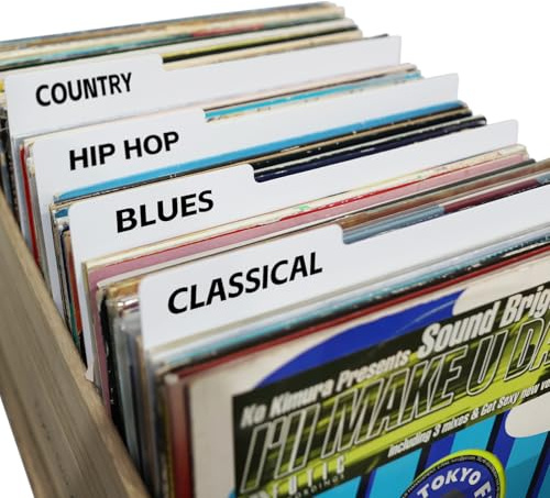 Divisori per dischi in vinile da 12 pollici, bianchi, in plastica a doppia faccia, con etichette per categorie, separatori fai-da-te per album LP in vinile per scatole di vinili e CD e organizzazione