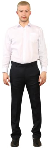 Mens Classic Fit Expandable Waist Flat Front Dress Trouser Adjustable Hidden Elastic Comfort Waist Formal Casual Business Office Work Home Smart Straight Leg Everpress Slim Pants(Black, 44/31)