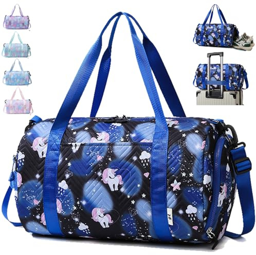 AUNGKWANG 25L Borsa Palestra Unicorno, Borsa da Viaggio Bambina, Impermeabile Borsa Piscina Sportiva, Borsone Viaggio, Travel Weekender Gym Bag Con Scomparto per Donna Scarpe e Strato Umido (Nero)