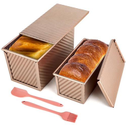 Set di 2 Stampi per Pane in Cassetta con Coperchio – Stampo Antiaderente per Pane, Torte e Dolci, Stampo Plumcake, Pratico per Uso Domestico, con 1 Spatola in Silicone e 1 Pennello in Silicone.