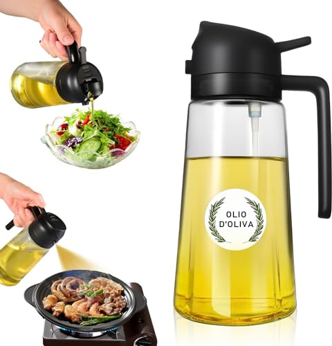 Vokzois 600ml Spruzzino Olio e Dosatore Olio, Spruzzino Olio per Friggitrice aria, Spruzzino Olio Nebulizzatore Vetro, Bottiglia di Olio d'oliva in Vetro per Cucina, Insalata e Barbecue