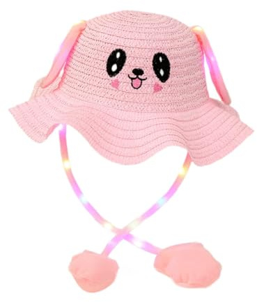 Harilla Kids Bunny Hat Funny Hats Moving Animal Hat Lighted Cute Wide Brim with Moving Ears for Children's Day Party Hats for Boys Girls Birthday Presents, Pink