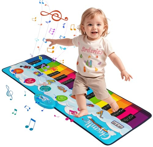 COSTWAY Musikmatta för barn, pianopatta med 8 musikinstrument, tangentbord dansmatta med inspelning och uppspelningsfunktion, leksak, present för småbarn pojkar flickor från 1 år (120 x 47 cm)