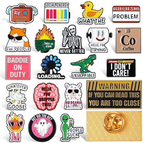 Huquary 20 Pack Funny Enamel Pins Cute Backpack Badge Pin Assorted Cartoon Enamel Lapel Badge Brooch for Backpacks Hats Shoes