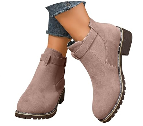 VBEDKDEB Ankle Boots Women's Boots Versatile Fashionable Women's Boots with Thick Heel, Elastic Gusset and Suede Ankle Boots Dirndl Shoes, pink, 2/2.5 UK