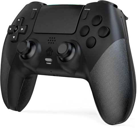Shiptree Controller für PS4, Bluetooth-Controller mit 2 Programmierbaren Tasten, Wireless Gamepad Joystick mit Trubo/Dual Vibration/6-Achsen Gyro Sensor/Touchpad/Audio Jack, Präzise Steuerung-Schwarz