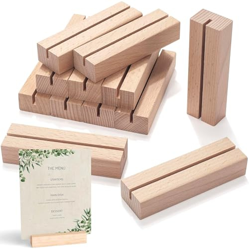 FLZONHUT Porta Menu da Tavolo,10 Pezzi Porta Foto in Legno Naturale,Portacarte in Legno per Matrimoni,Portamenu,Portanumeri da Tavolo in Faggio per Matrimoni,Cene,Feste,Eventi,Decorazioni