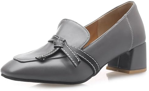 Gicoiz Ufficio Mocassini Donna Square Toe Block Scarpe Business Senza Chiusura Classico Lavoro Formal Loafer Chunky Pumps Casuale Grigio Numero 44 EU-46Cn