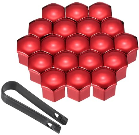 PATIKIL 21mm Tappi Gomme Auto, 20Pz Tappo Valvola Pneumatici Copridadi per Ruote Universali con Pinze per Vari Modelli di Auto Moto Camion SUV ATV, Rosso