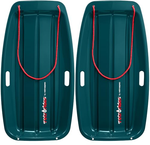 Retrospec Retrorider Plastic Snow Sled for Kids and Adults - Toboggan Style with Pull Rope, Cold-Resistant Construction & Hard Bottom for Fast Downhill Rides
