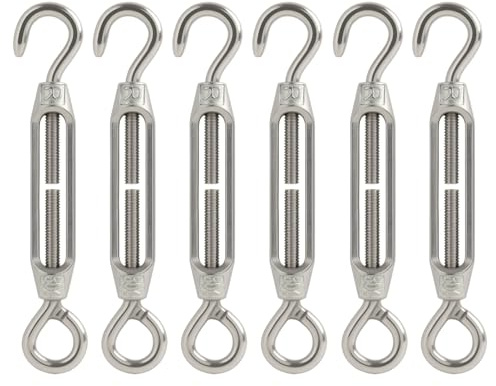 6 Piezas Tensores De Alambre M4 Tensor Alambre Acero Inoxidable 304 Ajustable Con Gancho Y Ojal De Alta Calidad, Resistente Al Agua, Anticorrosión Y Al Óxido, Para Uso Interior Y Exterior en Cables D