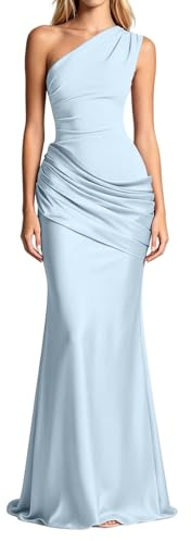 Munweiyu Vestido de satén para mujer, vestido de noche, amarillo, vestido de invitado de boda, vestido largo, vestido de noche amarillo, vestido de fiesta, vestido azul claro, vestido de invitado de