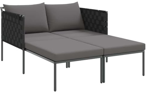 QJBSAVVA Lettino da giardino con cuscino, per 2 persone, colore antracite, 153 x 115 x 69,5 cm, doppio lettino da sole in acciaio verniciato a polvere, per giardino e terrazza, moderno lettino per