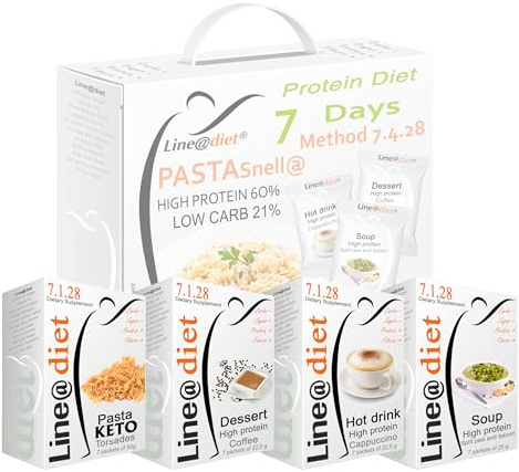 BAG COMPLETO con PASTA 7 giorni Line@Diet: Opzione A = 21 preparati proteici keto in polvere + 7 monoporzioni di fusilli keto da 50g