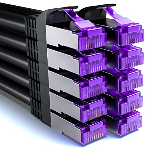 deleyCON 10x 1m CAT7 Netzwerkkabel - 10 Gigabit - RJ45 Patchkabel Ethernet Kabel (Kupfer, SFTP PiMF Schirmung) - LAN DSL Switch Modem Router Patchpanel CAT7 CAT6 CAT5 - Schwarz
