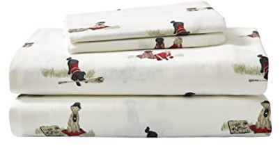 Eddie Bauer - Flannel Sheets King Size, Anti-Pilling & Wrinkle Resistant Cotton, Touchably Soft for All-Season Comfort - Bed Sheets with Matching Pillowcases & Fitted Sheet (Retriever Adventure Ivory)